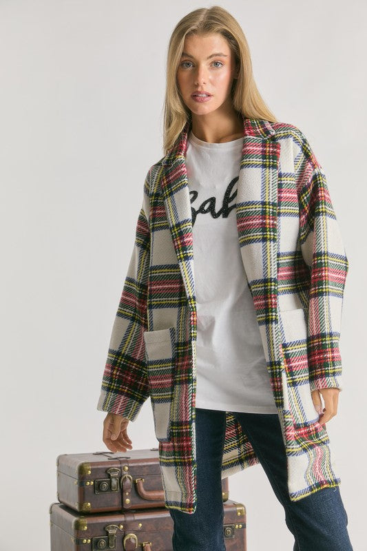 MULTI PLAID LOOSE FIT OPEN JACKET