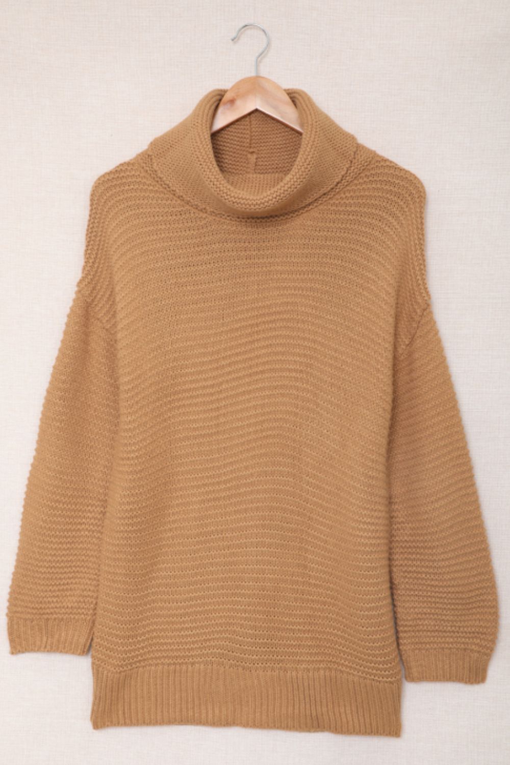 Side Slit Turtleneck Long Sleeve Sweater