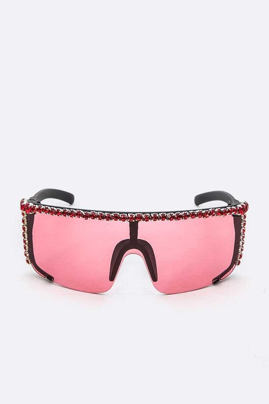 Rhinestone Shield Inspired Statement Sunglasses