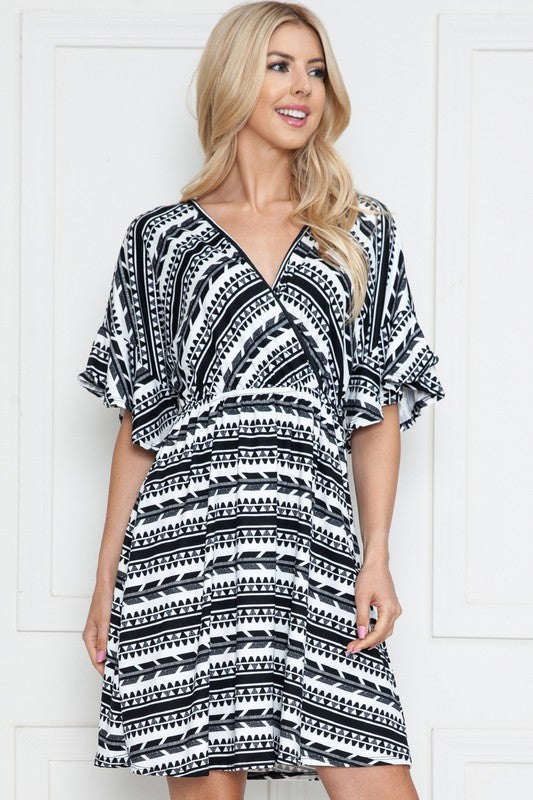 Plus Geometric Short Sleeve Wrap Dress