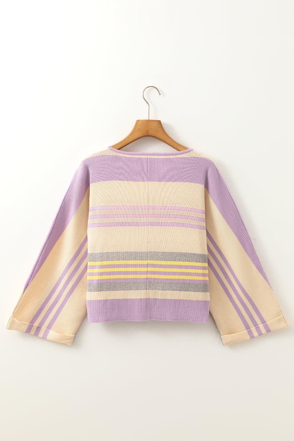 Contrast Striped Round Neck Three-Quarter Sleeve Top