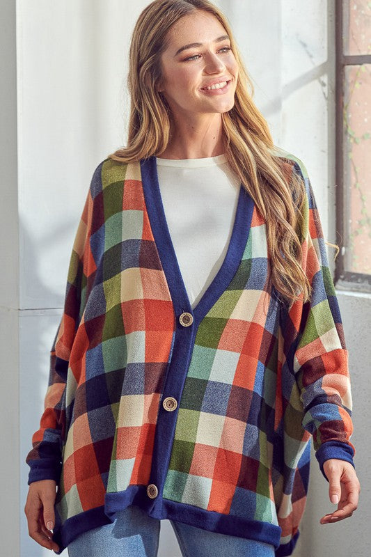 PLUS PLAID BUTTONDOWN BOXY CARDIGAN