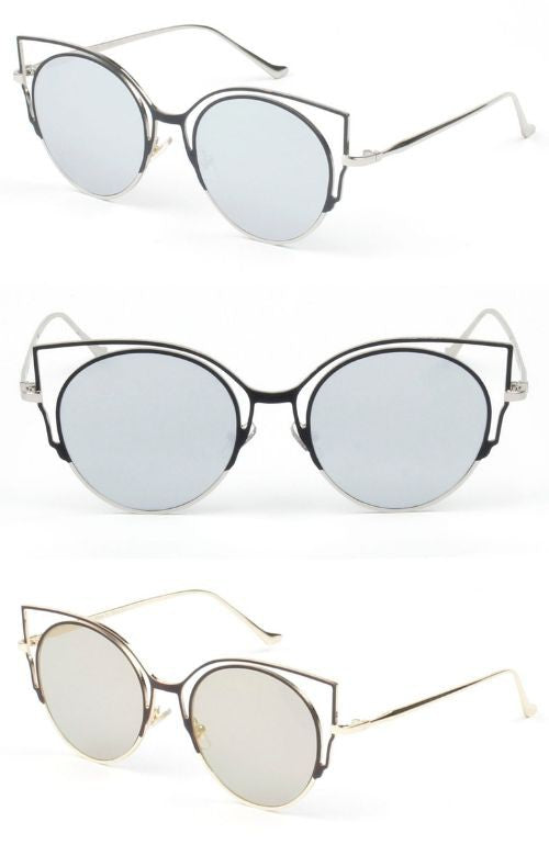 Women Mirrored Round Cat Eye Fashion Sunglasses