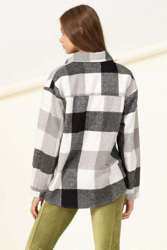 CLASSY MISS CHECKERED-PRINT OVERSIZED SHACKET