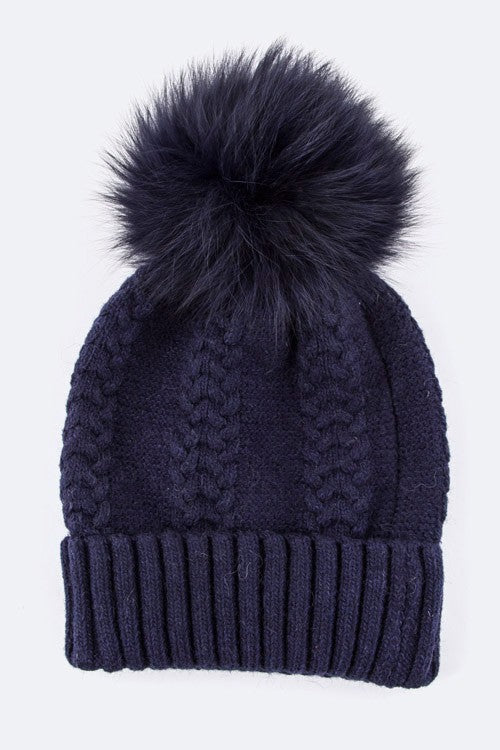 EMMEZ Raccoon Fur PomPom Cashmere Beanie