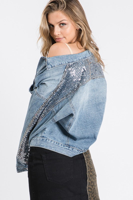 OVERSIZED SEQUINS DETAILED DENIM JACKET