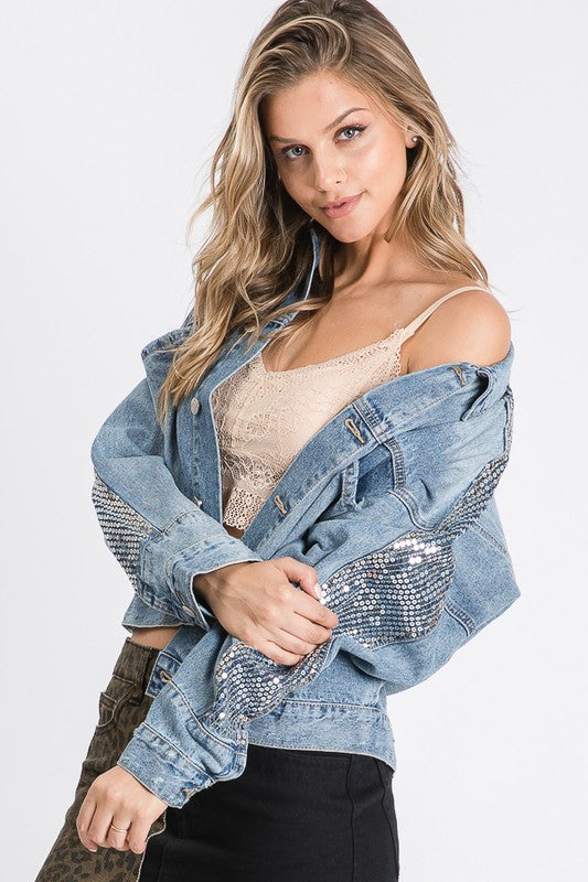 OVERSIZED SEQUINS DETAILED DENIM JACKET