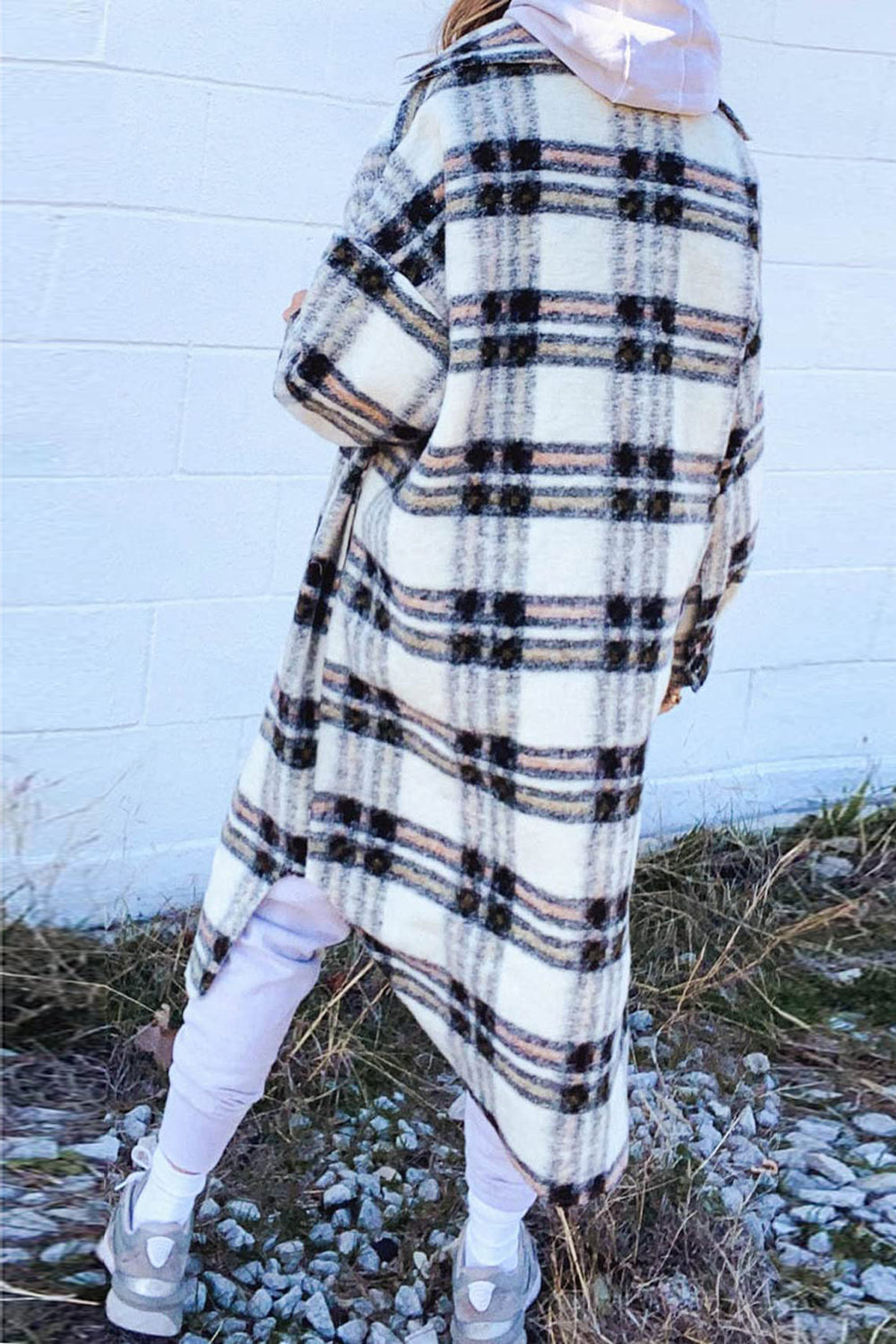 Pocketed Plaid Long Sleeve Coat