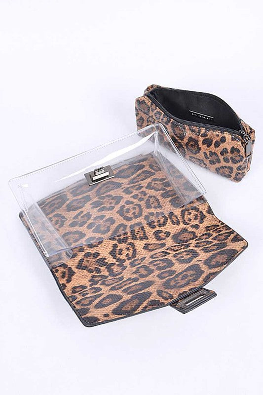 2 In 1 Leopard Print Cleared Bag Set