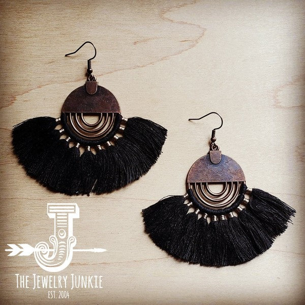 Black fan tassel earring