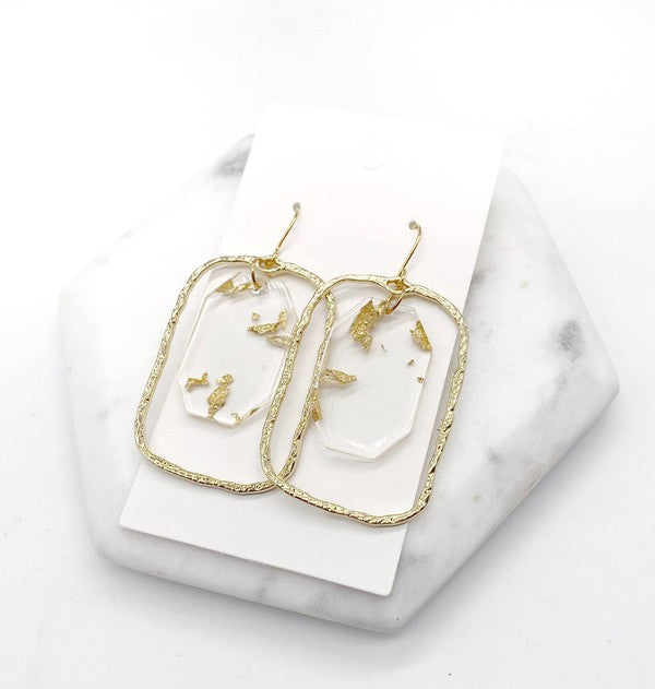 Gold Flake Acrylic Chandelier Earrings