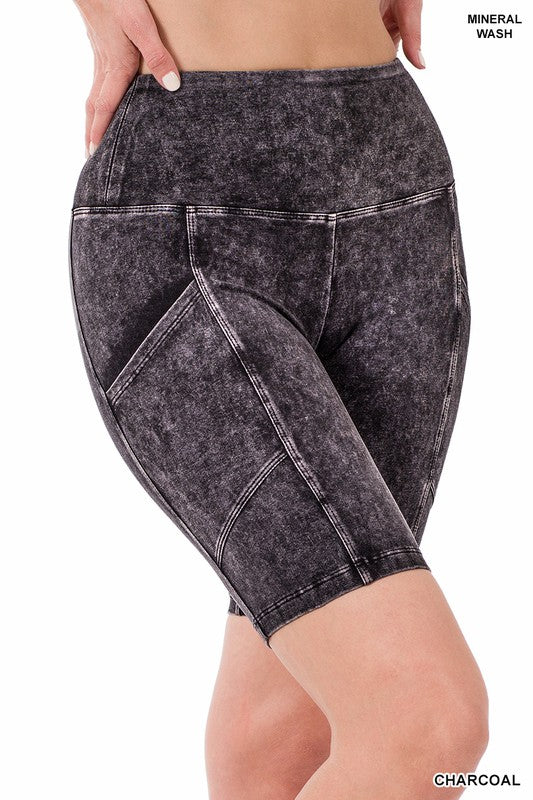 MINERAL WASH WIDE WAISTBAND POCKET LEGGINGS