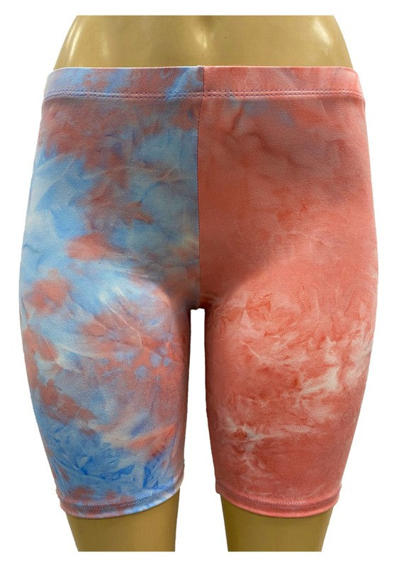 KIDS HIGH WAISTED TIE DYE COTTON BIKER SHORTS