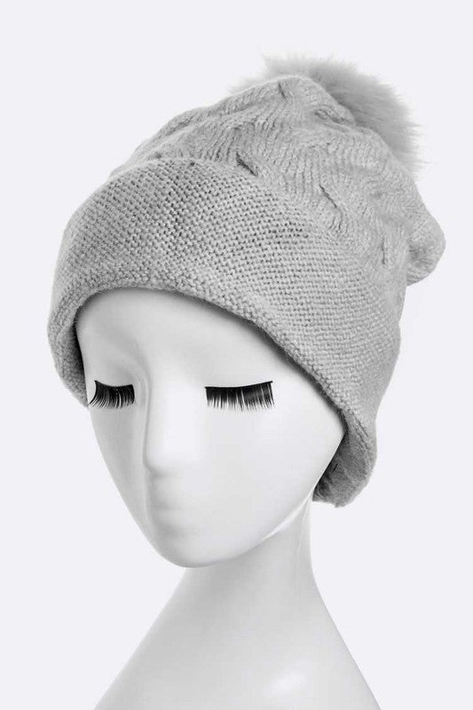 Wool Blend Fur Pom Slouchy Beanie