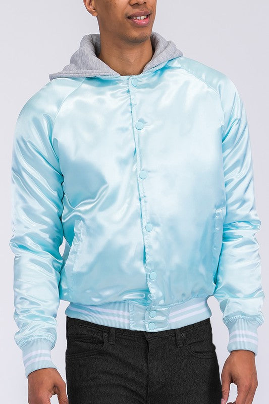 SATIN VARSITY BOMBER JACKET