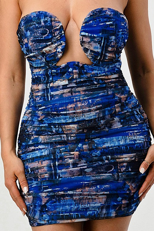 DEEP OCEAN PRINT MINI BODYCON DRESS