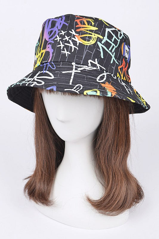 Graffiti Print Reversible Bucket Hat