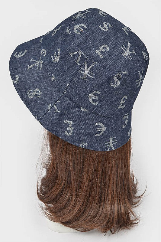 Currency Printed Denim Bucket Hat