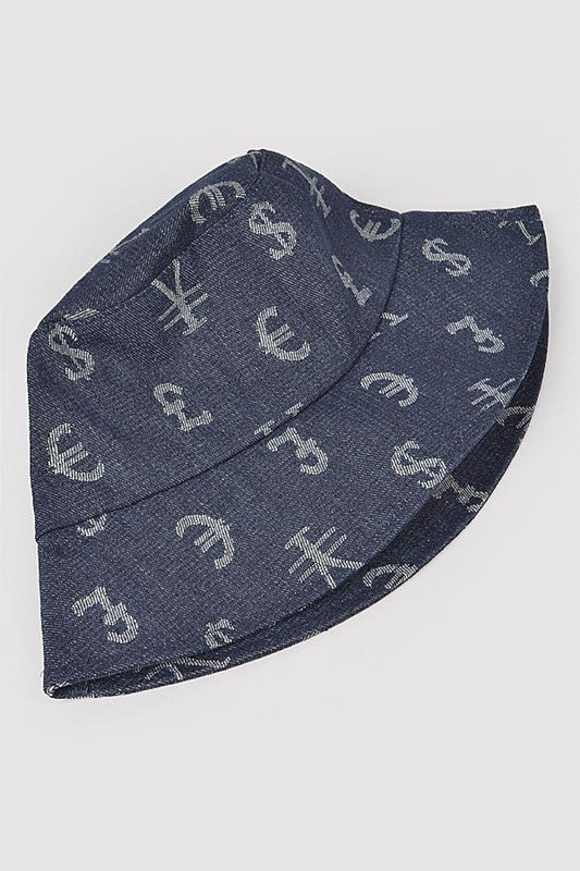 Currency Printed Denim Bucket Hat