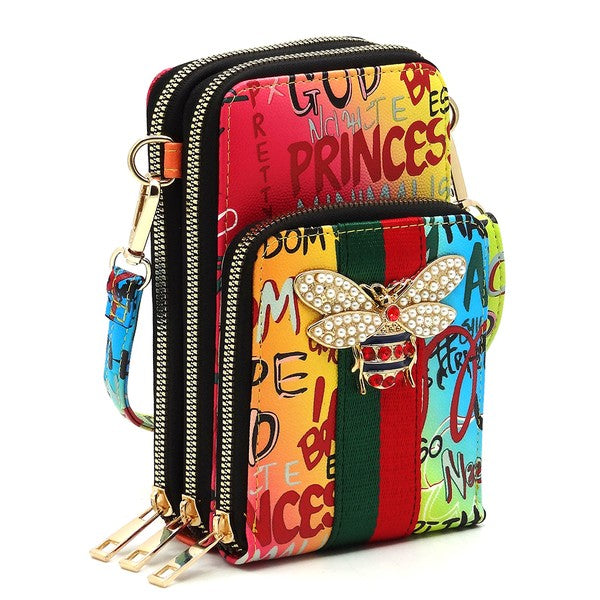 Graffiti Queen Bee Stripe Crossbody Bag