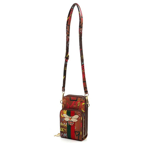 Graffiti Queen Bee Stripe Crossbody Bag