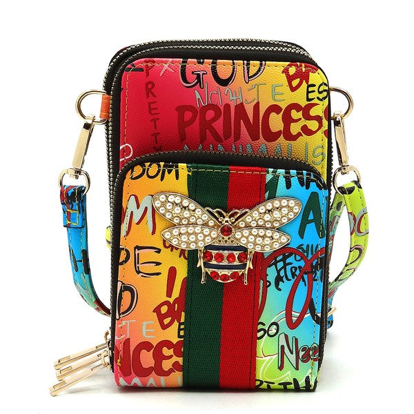 Graffiti Queen Bee Stripe Crossbody Bag