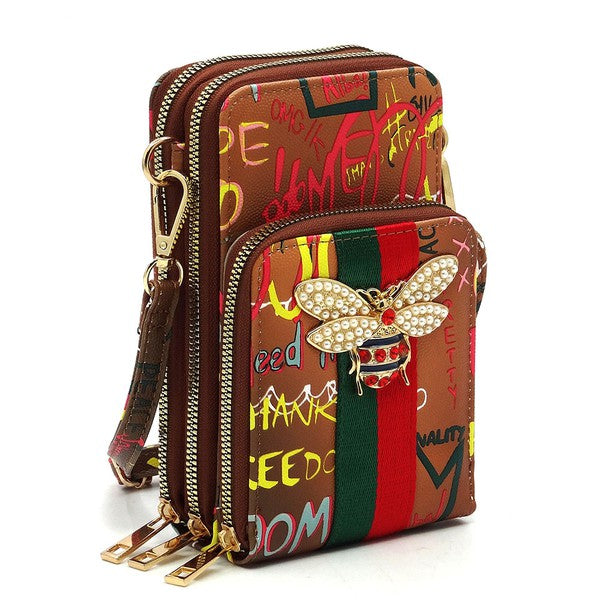 Graffiti Queen Bee Stripe Crossbody Bag