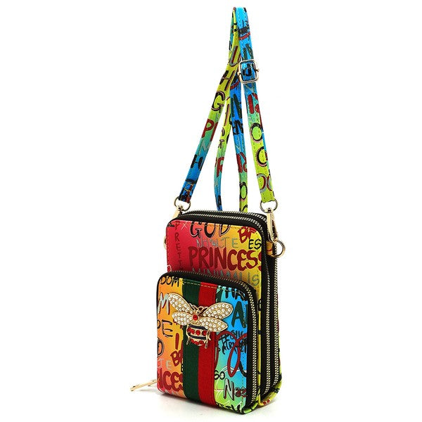 Graffiti Queen Bee Stripe Crossbody Bag