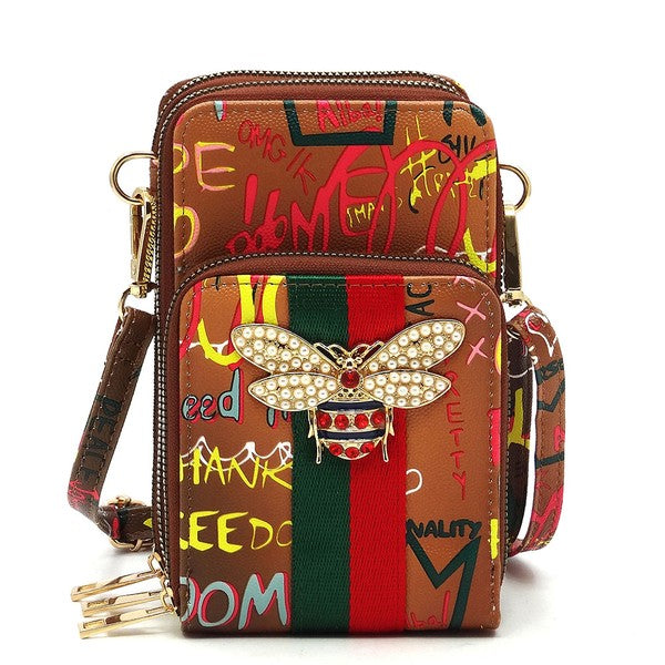 Graffiti Queen Bee Stripe Crossbody Bag