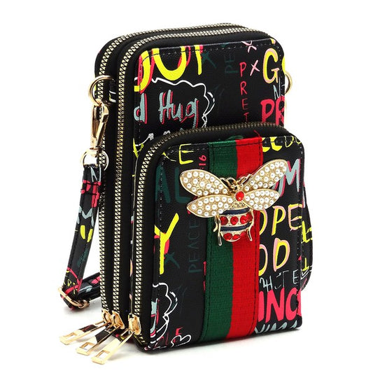 Graffiti Queen Bee Stripe Crossbody Bag