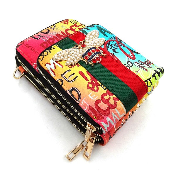 Graffiti Queen Bee Stripe Crossbody Bag