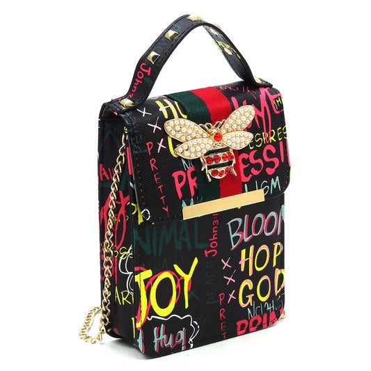 Queen Bee Stripe Graffiti Mini Crossbody Bag