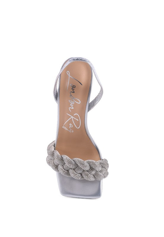 HIGH SOCIAL DIAMANTE BRAIDED TRAP SANDALS