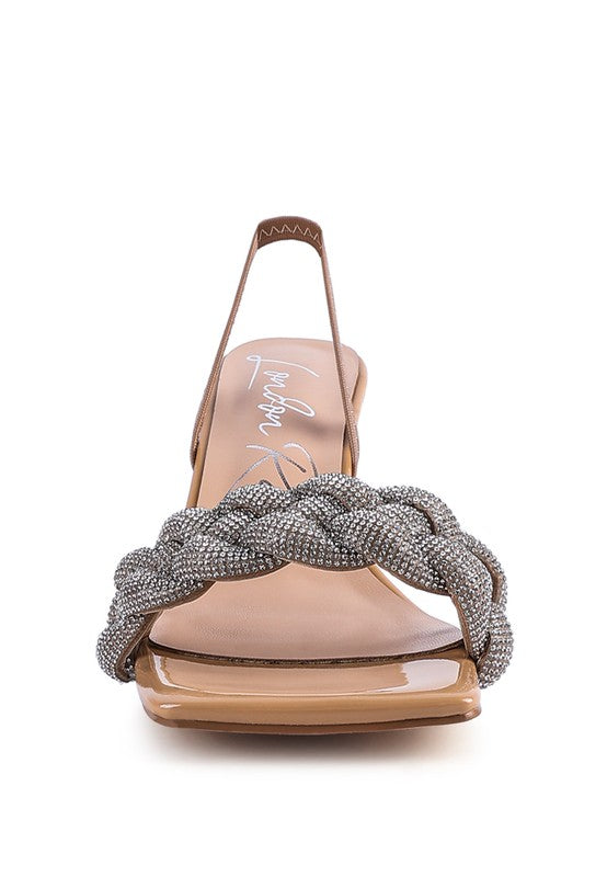 HIGH SOCIAL DIAMANTE BRAIDED TRAP SANDALS