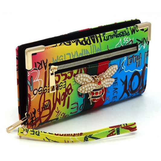 Graffiti Queen Bee Stripe Clutch Wallet Wristlet