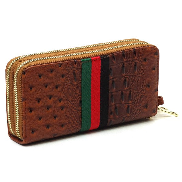 Queen Bee Stripe Ostrich Double Zip Around Wallet