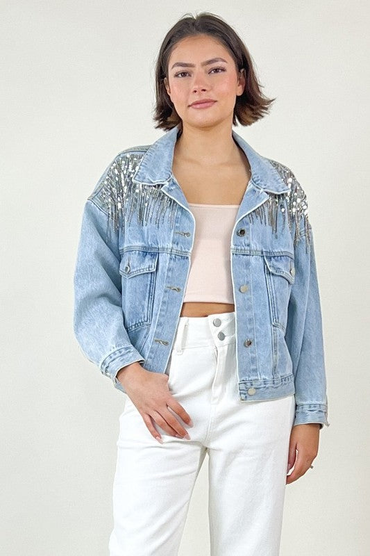 SEQUIN RHINESTONE JEAN JACKET