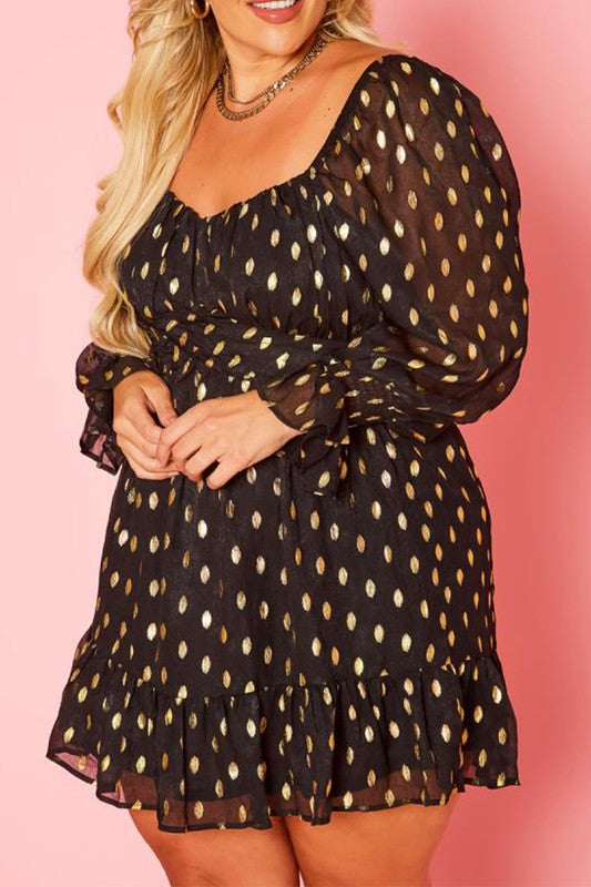 Plus Size Polka Dot Off Shoulder Mini Dress