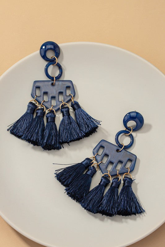 Statement geo shape tassel earrings