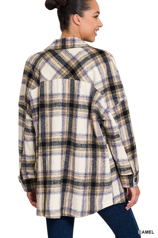 OVERSIZED YARN DYED PLAID LONGLINE SHACKET