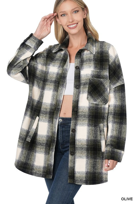 OVERSIZED YARN DYED PLAID LONGLINE SHACKET