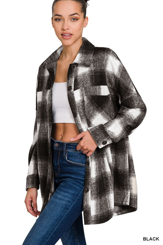 OVERSIZED YARN DYED PLAID LONGLINE SHACKET