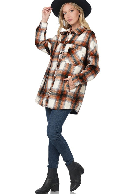 OVERSIZED YARN DYED PLAID LONGLINE SHACKET