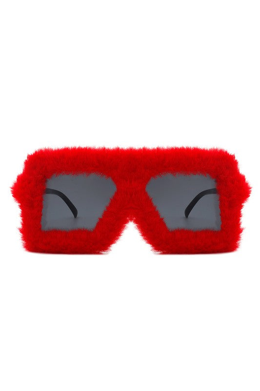 Square Oversize Fluffy Faux Fur Fashion Sunglasses