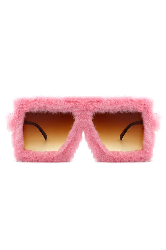 Square Oversize Fluffy Faux Fur Fashion Sunglasses