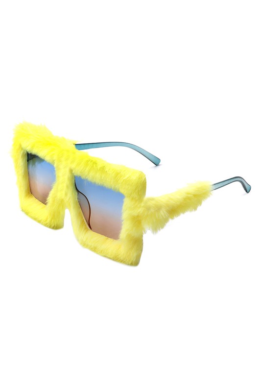 Square Oversize Fluffy Faux Fur Fashion Sunglasses