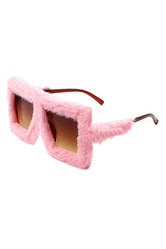 Square Oversize Fluffy Faux Fur Fashion Sunglasses