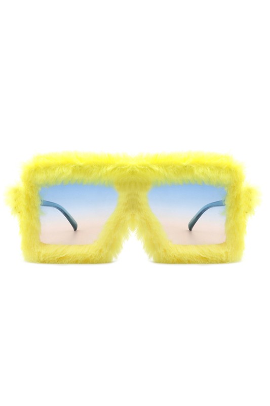 Square Oversize Fluffy Faux Fur Fashion Sunglasses