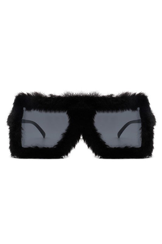 Square Oversize Fluffy Faux Fur Fashion Sunglasses