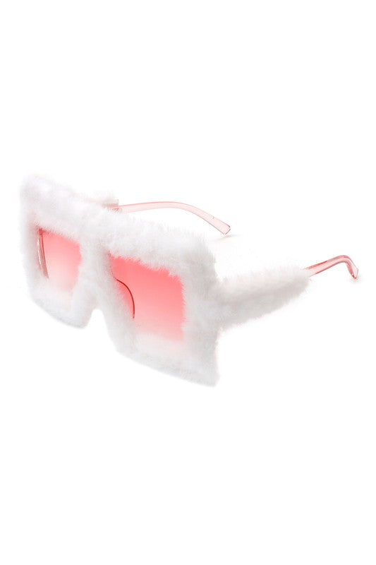 Square Oversize Fluffy Faux Fur Fashion Sunglasses